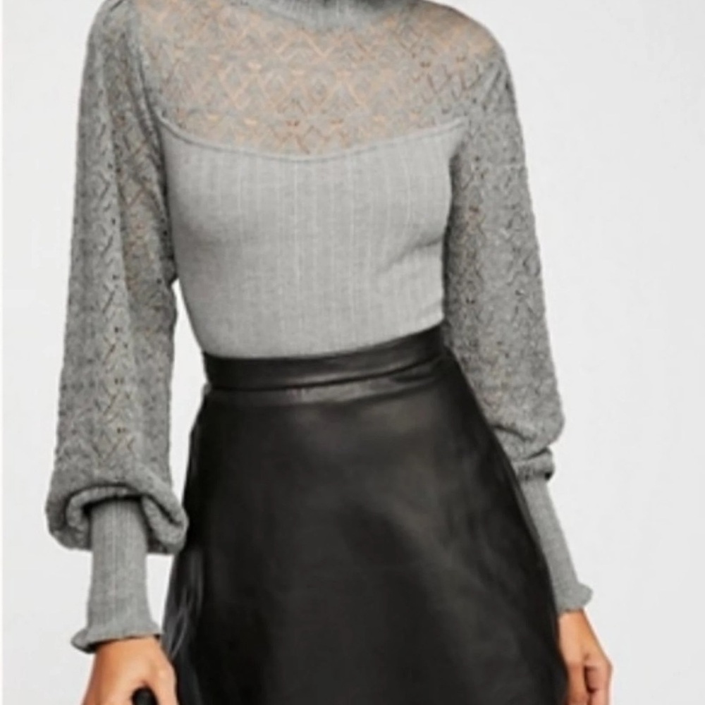 FREE PEOPLE Alpine Gray Lace Knit Long Sleeve Top